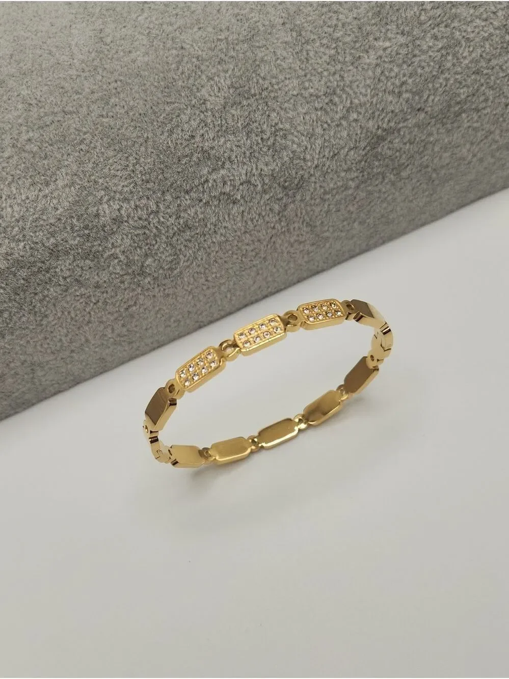 18k Gold Plated Stainless Steel Pave Zircon Link Bracelet Minimalist Jewelry